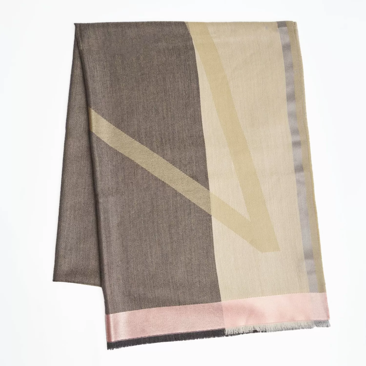 Beige And Gray Cashmere Stole With Pink Silk Detail>E.Marinella Shop