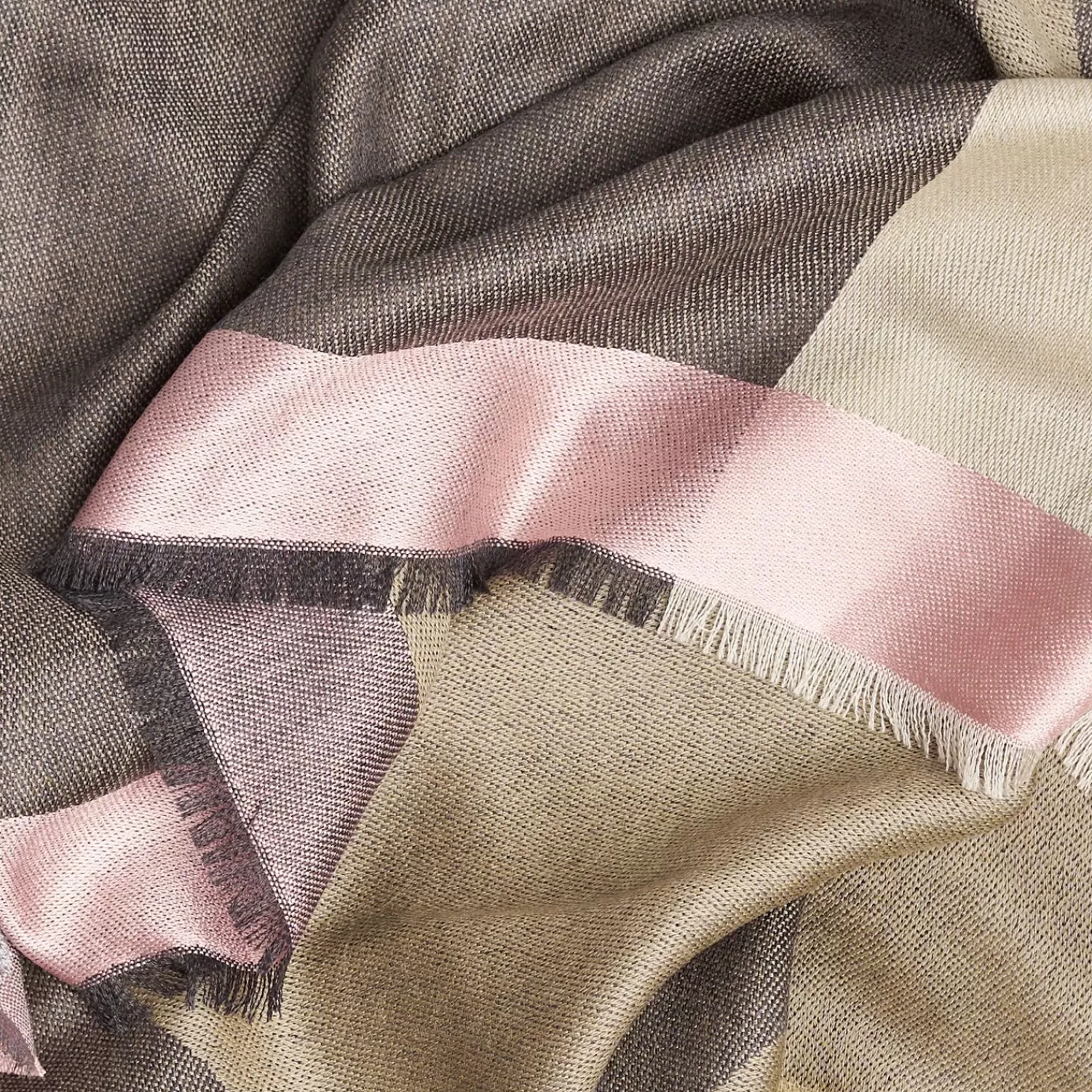 Beige And Gray Cashmere Stole With Pink Silk Detail>E.Marinella Shop