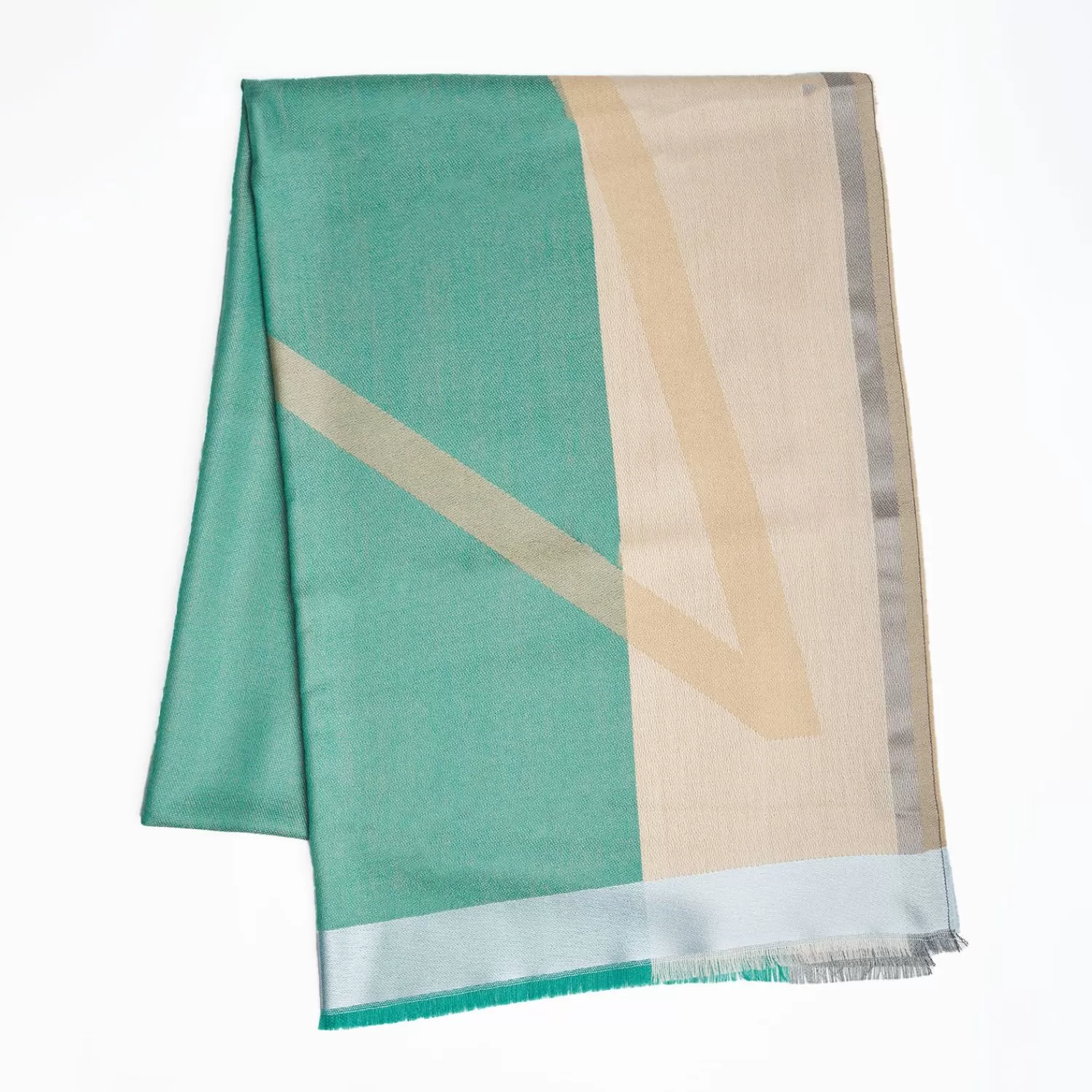 Beige And Green Cashmere Stole With Light Blue Silk Detail>E.Marinella Sale