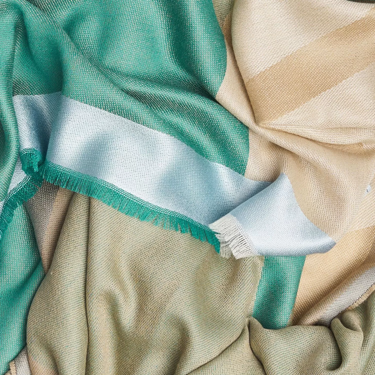 Beige And Green Cashmere Stole With Light Blue Silk Detail>E.Marinella Sale