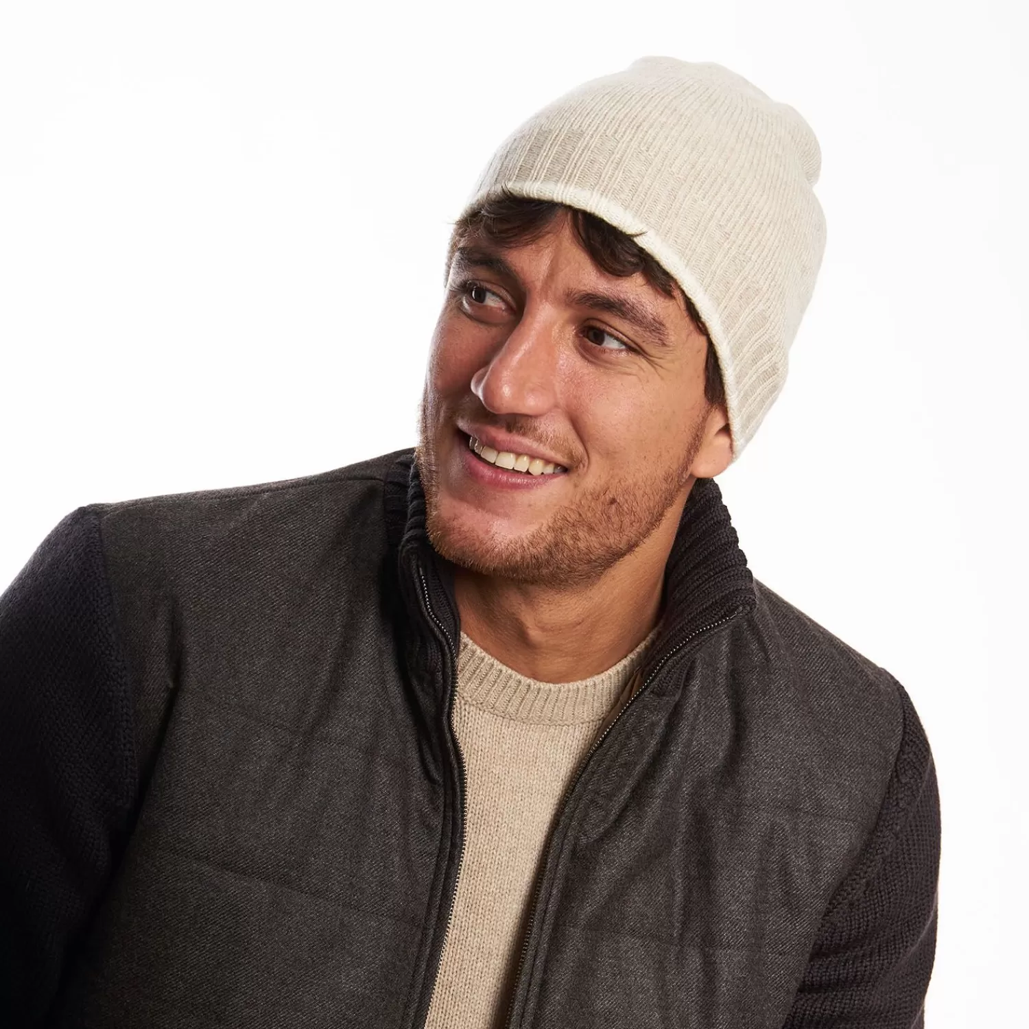 Beige And White Bicolor Cashmere Beanie>E.Marinella Best