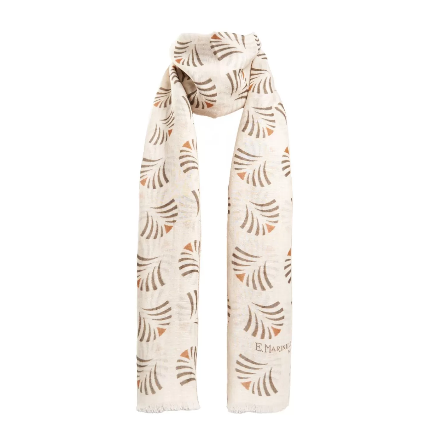 Beige Cotton And Linen Scarf - Brown Fans>E.Marinella Hot