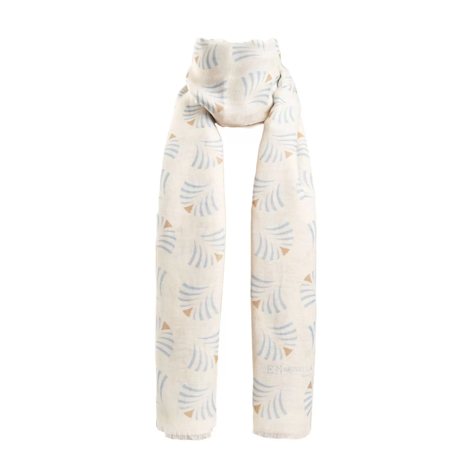 Beige Cotton And Linen Scarf - Light Blue Fans>E.Marinella Shop