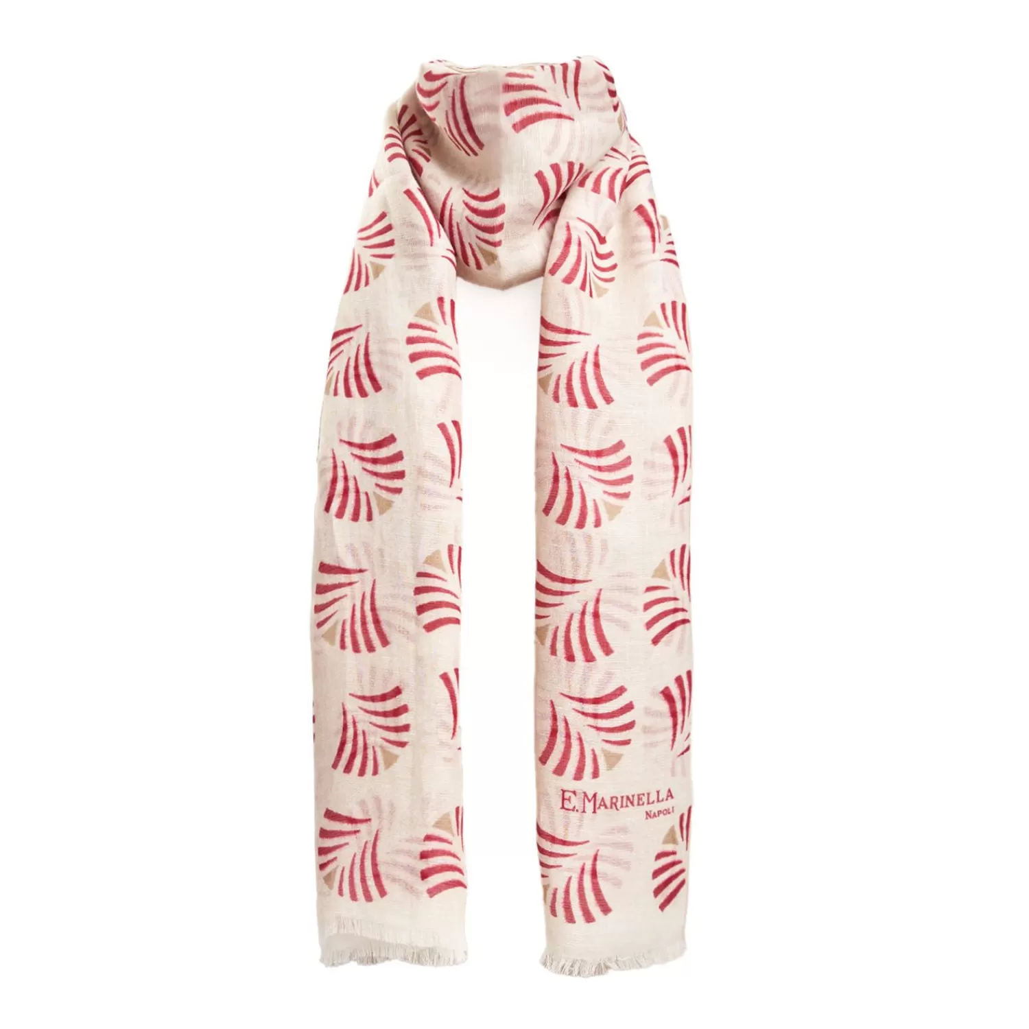 Beige Cotton And Linen Scarf - Red Fans>E.Marinella Outlet