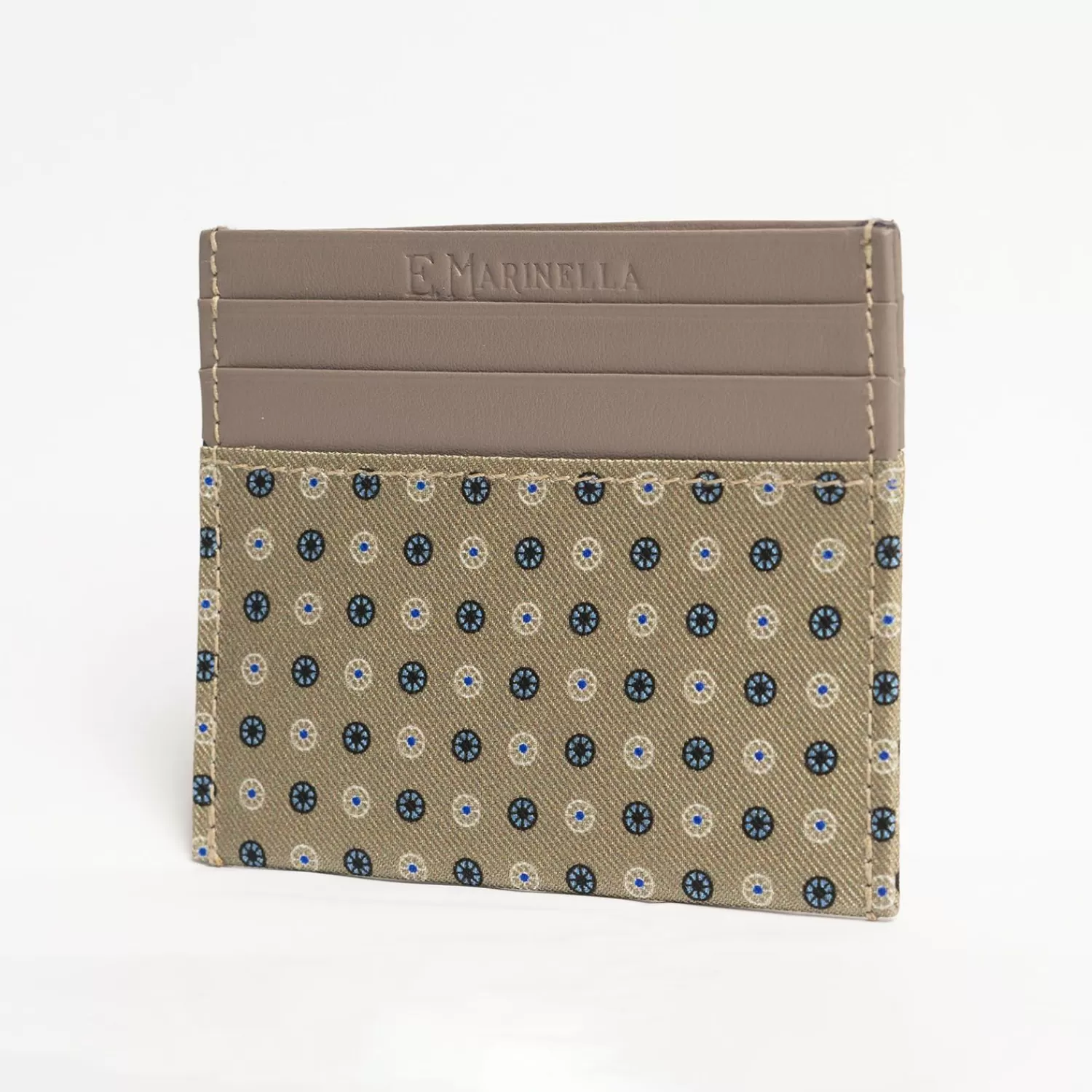 Beige Leather And Silk Credit Card Holder - 5 Compartments>E.Marinella Discount