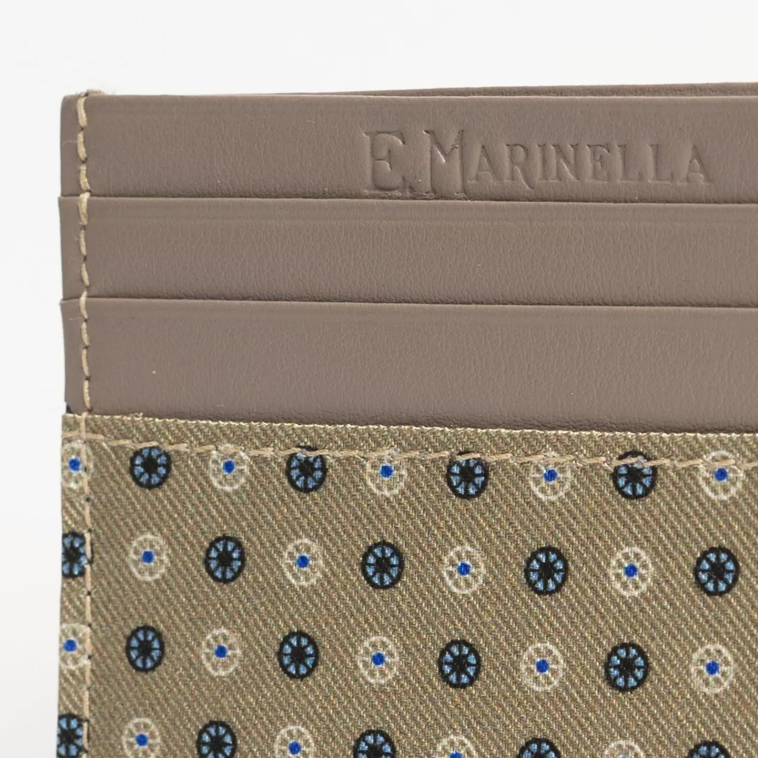 Beige Leather And Silk Credit Card Holder - 5 Compartments>E.Marinella Discount