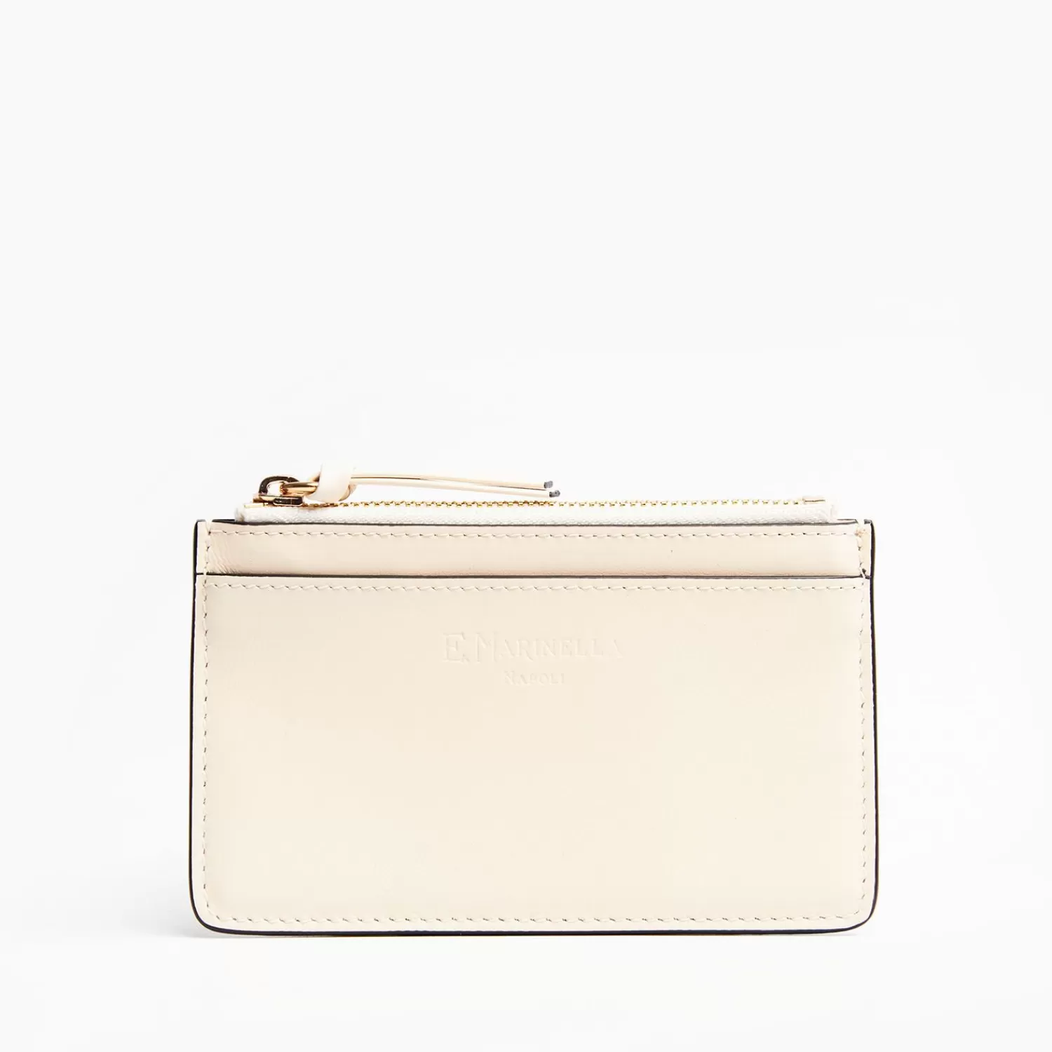 Beige Leather Zip Credit Card Holder>E.Marinella Hot