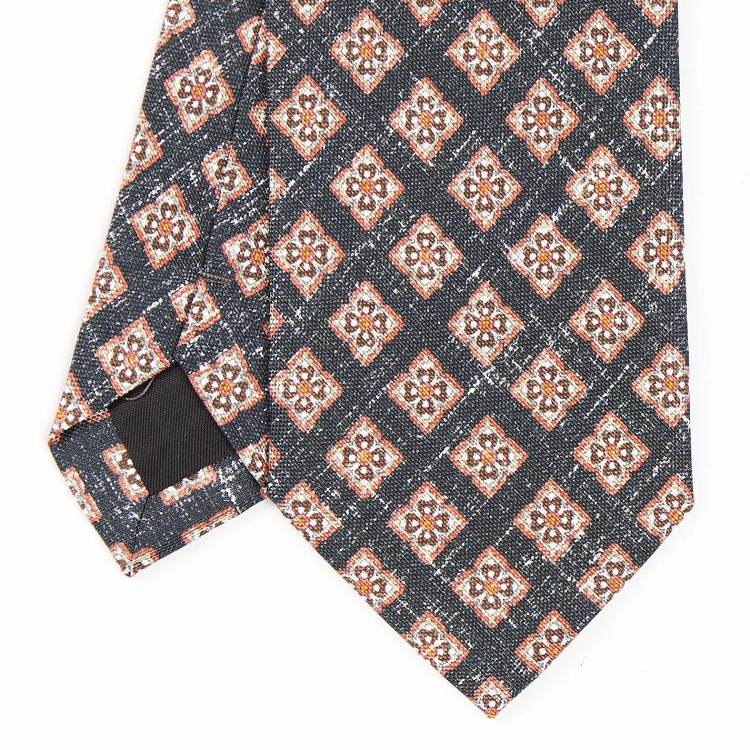 Black Sartorial Cotton And Silk Tie - Large Flower Pattern>E.Marinella Fashion