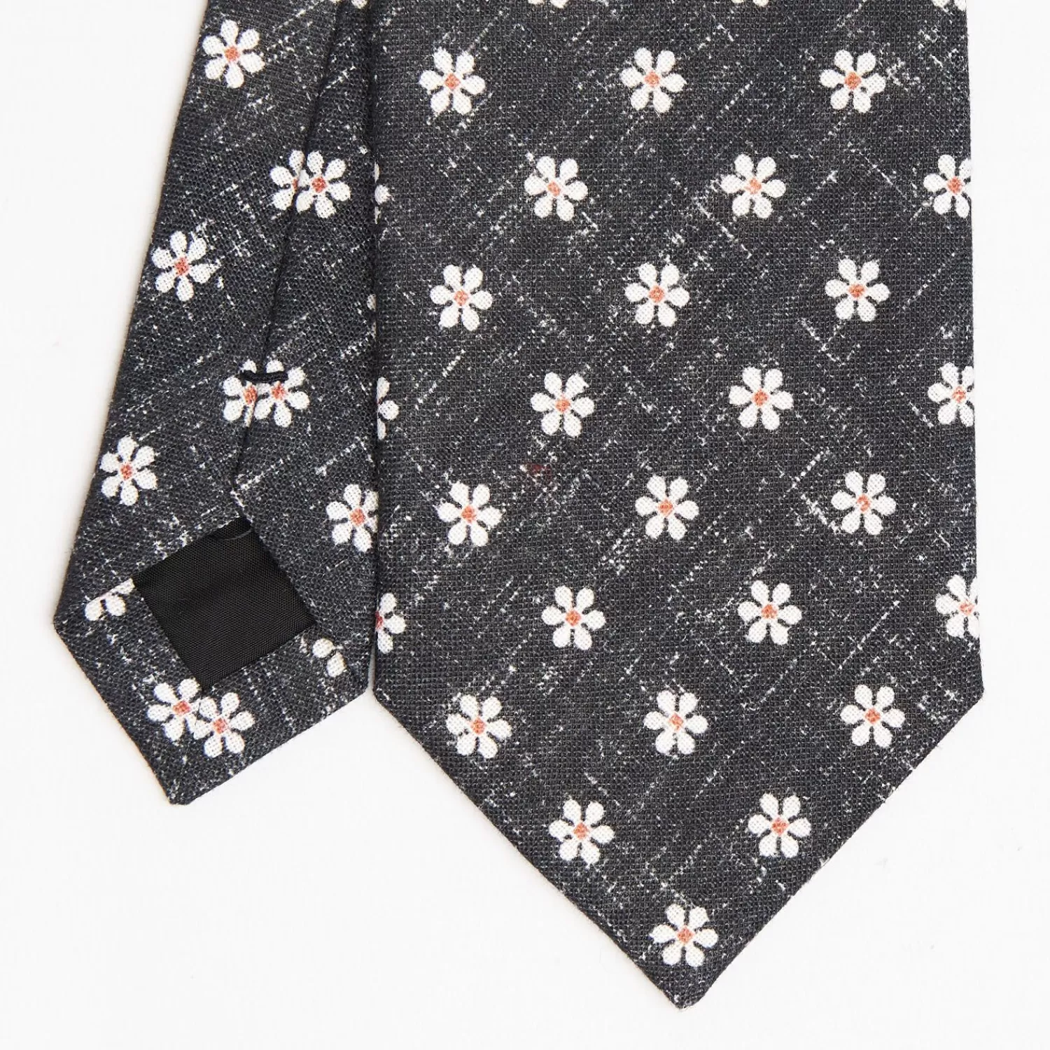 Black Sartorial Cotton And Silk Tie - Large Flower Pattern>E.Marinella Store