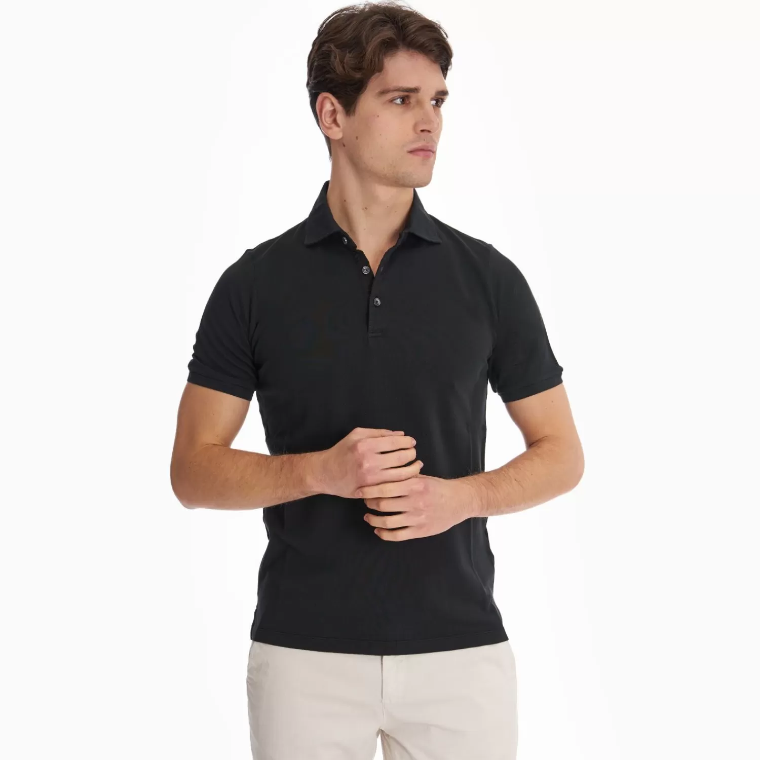 Black Short Sleeve Pique Cotton Polo>E.Marinella Fashion