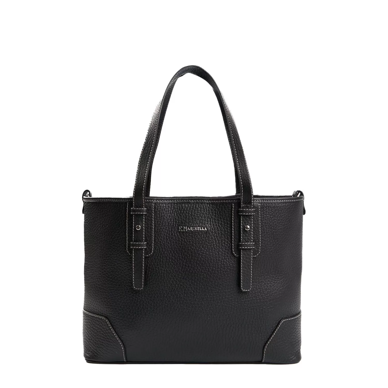 Black Textured Leather Midi Tote Bag>E.Marinella Sale