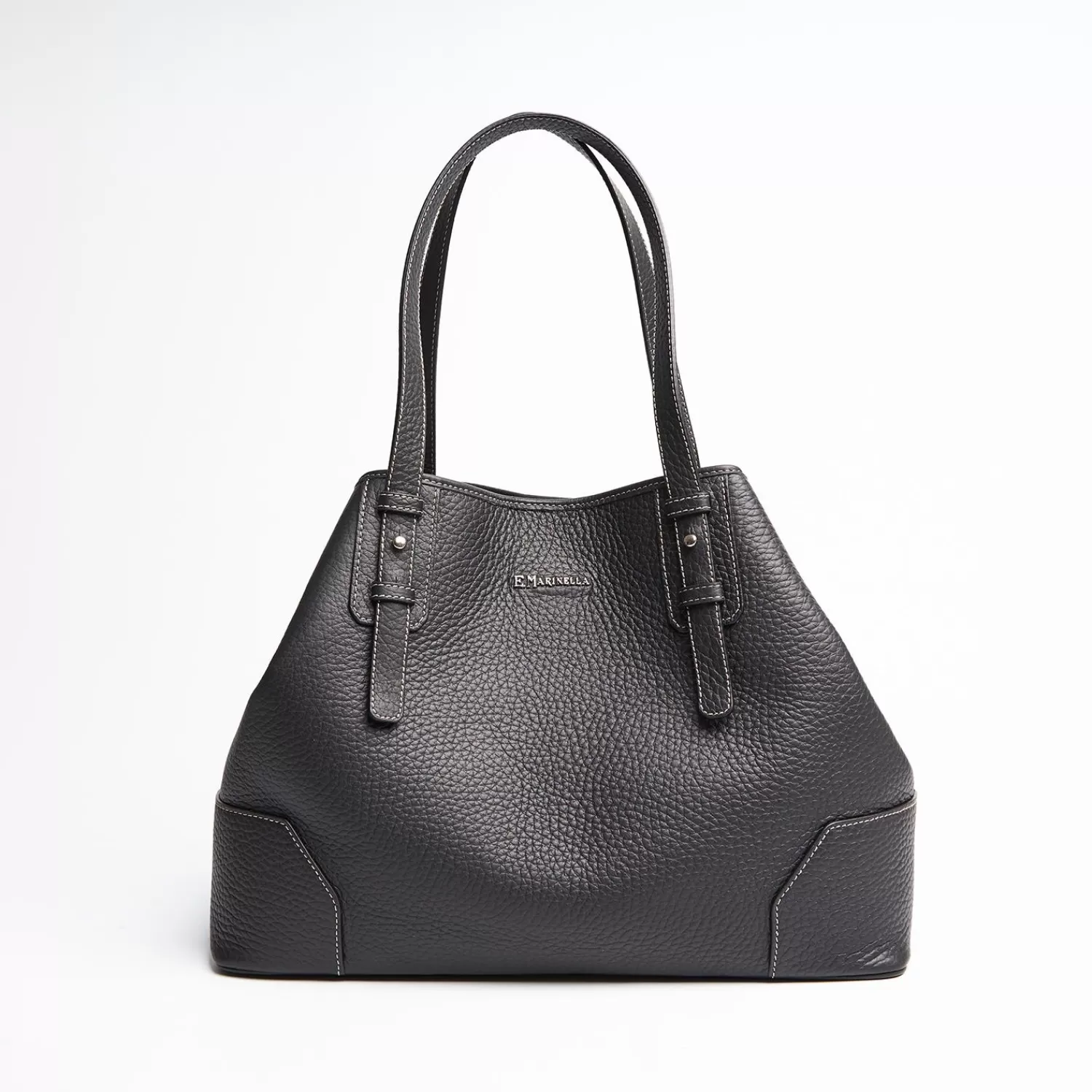 Black Textured Leather Tote Bag>E.Marinella New