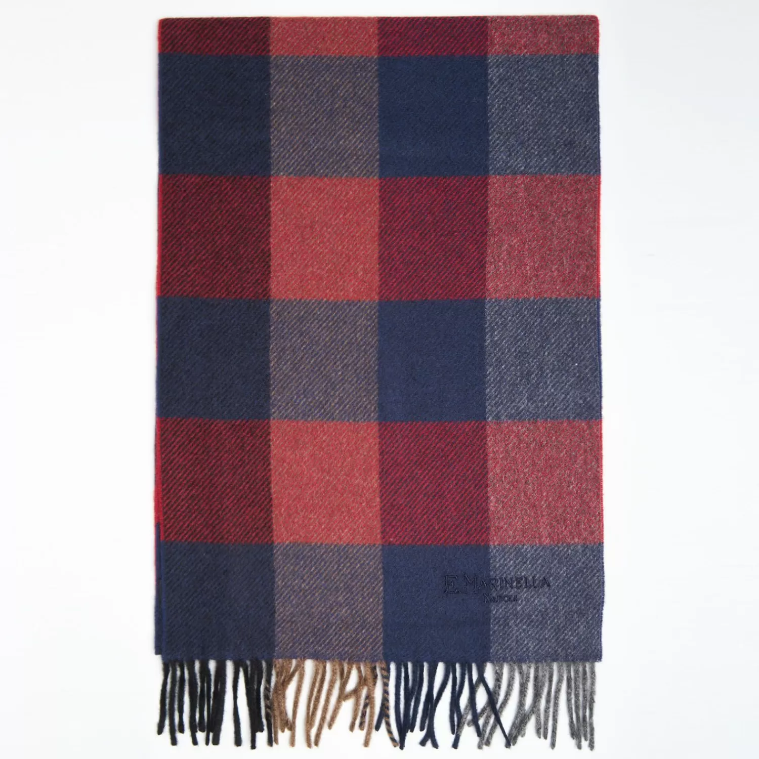 Blue And Burgundy Cashmere Plaid Scarf With Bangs>E.Marinella Flash Sale