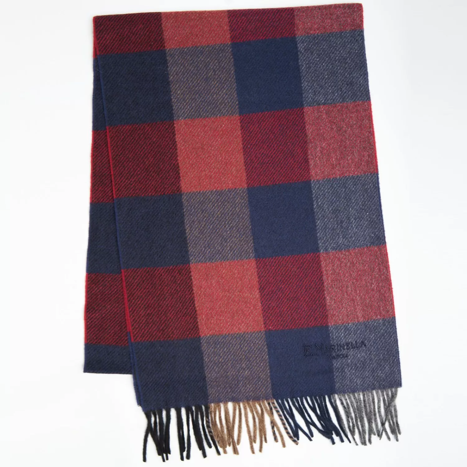 Blue And Burgundy Cashmere Plaid Scarf With Bangs>E.Marinella Flash Sale