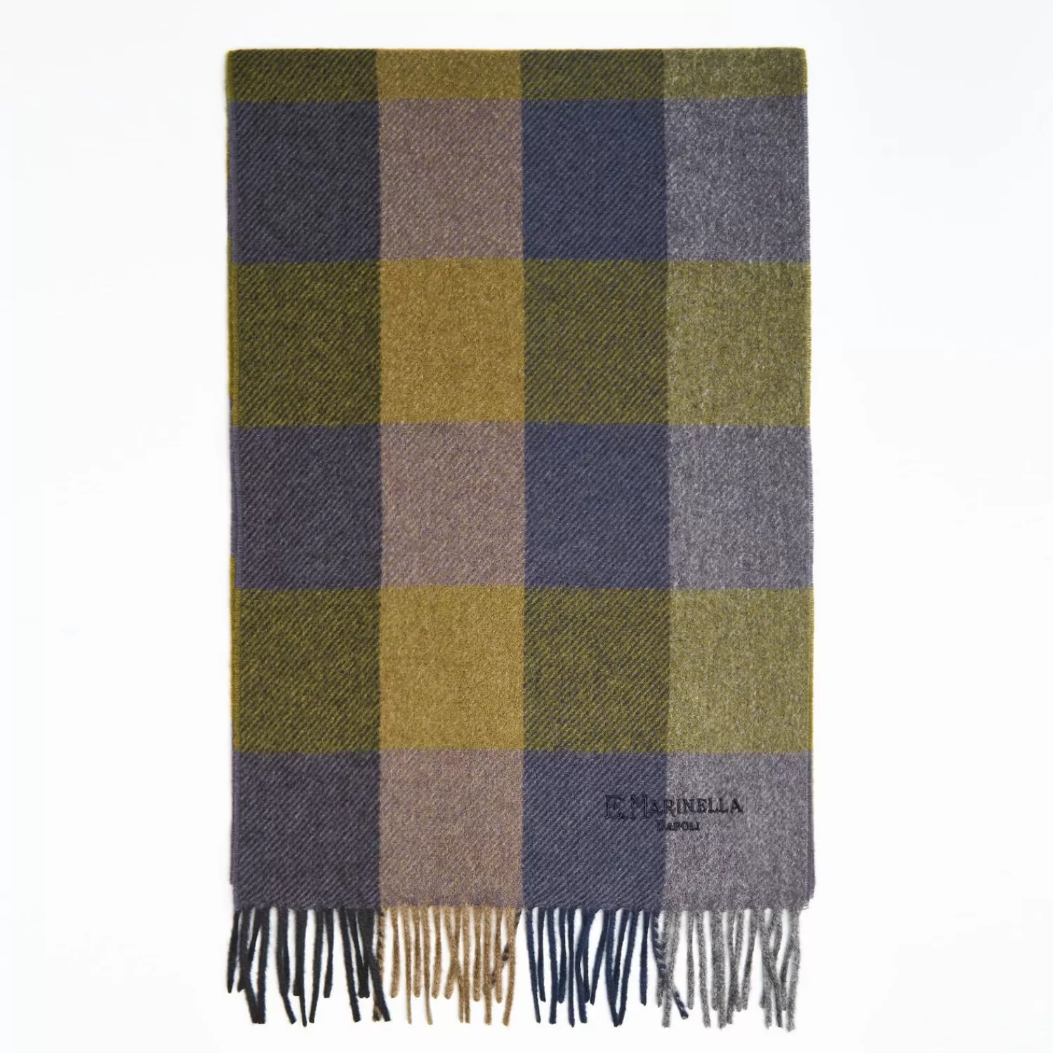 Blue And Dark Green Cashmere Plaid Scarf With Bangs>E.Marinella Shop