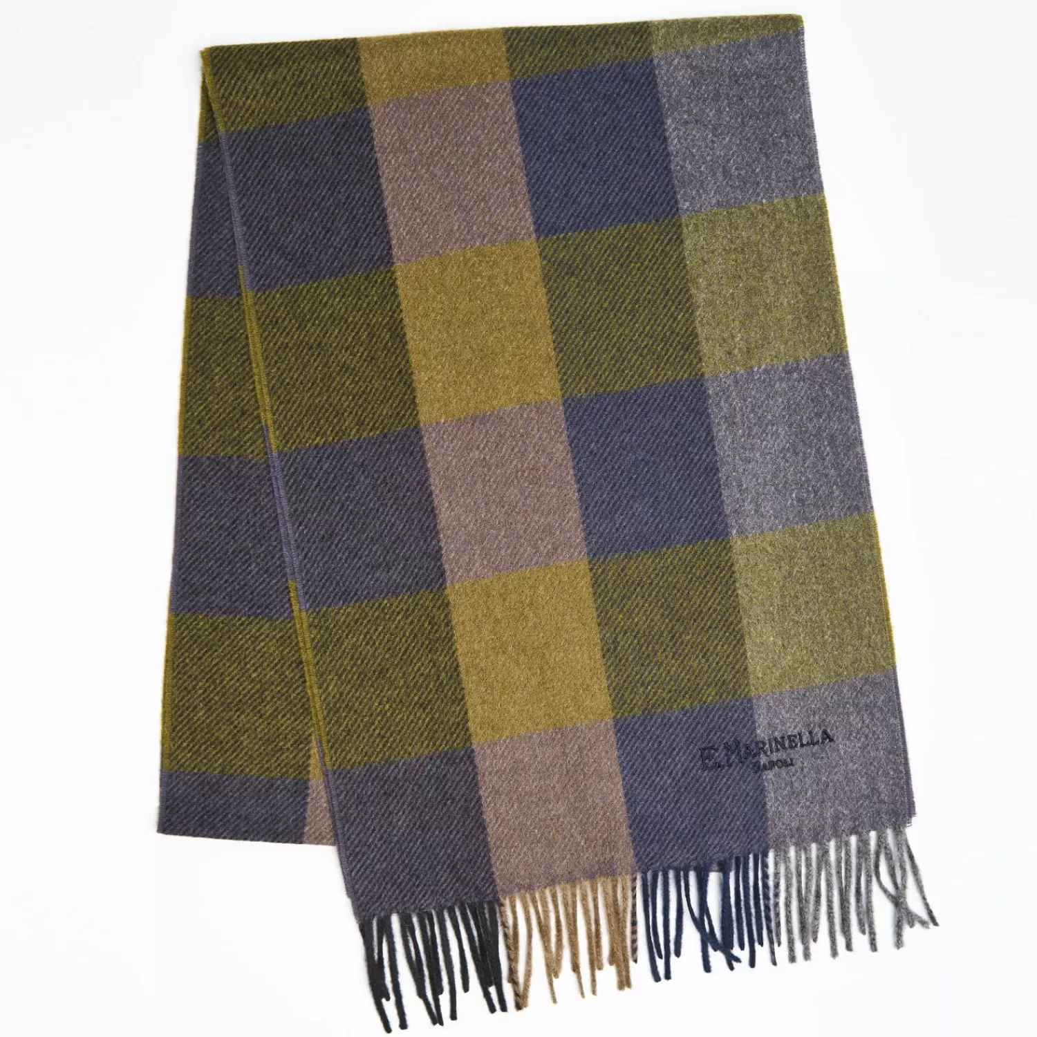 Blue And Dark Green Cashmere Plaid Scarf With Bangs>E.Marinella Shop