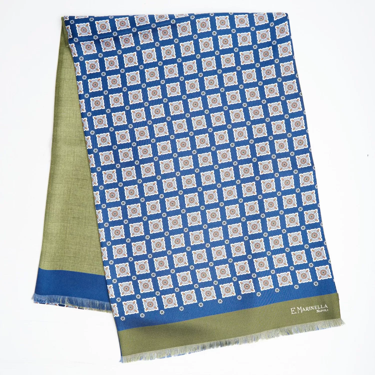 Blue And Green Double Silk Scarf>E.Marinella Flash Sale