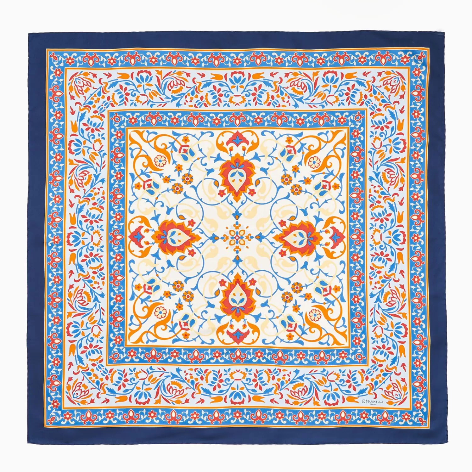 Blue And Red Silk Scarf 90 - Damask Pattern>E.Marinella Shop