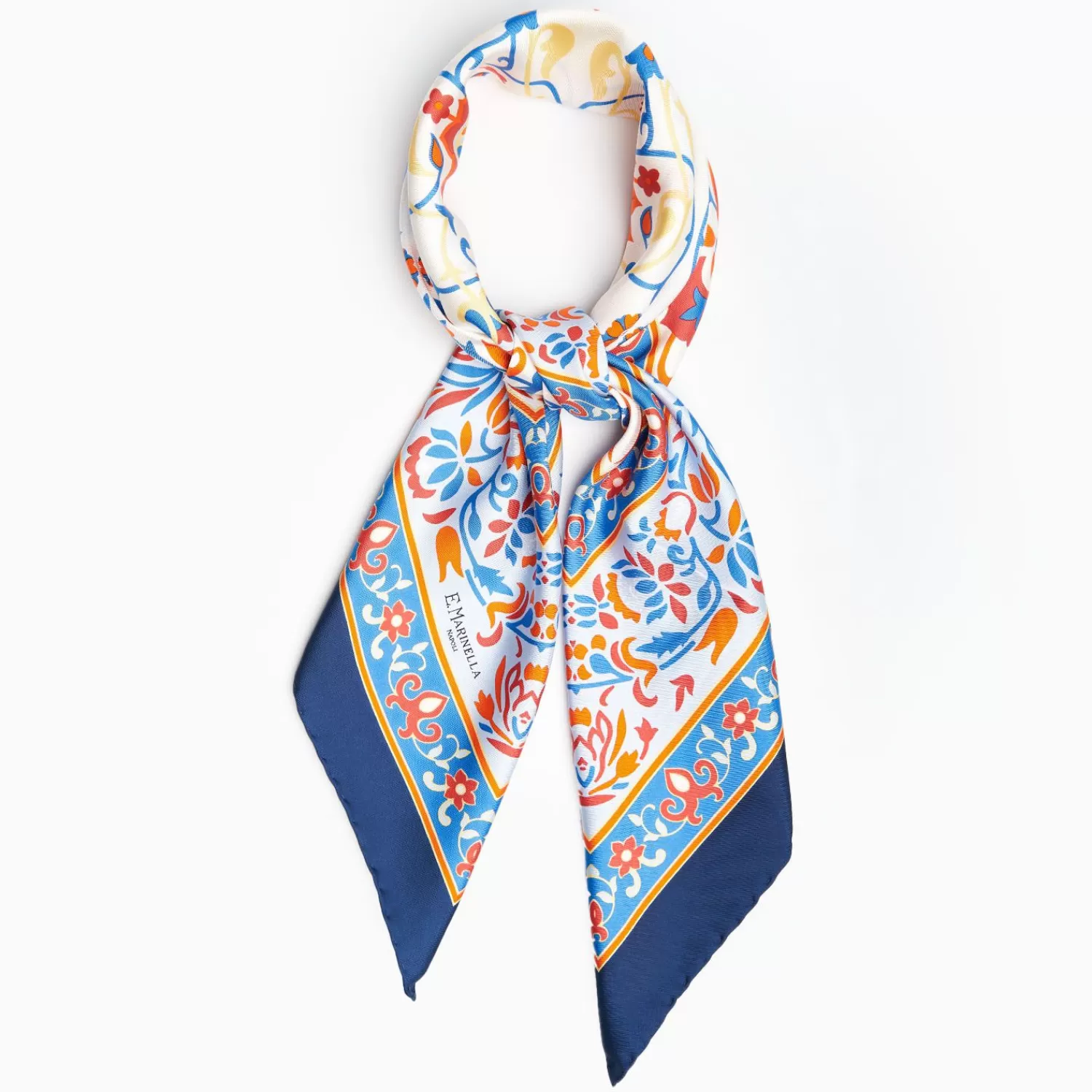 Blue And Red Silk Scarf 90 - Damask Pattern>E.Marinella Shop