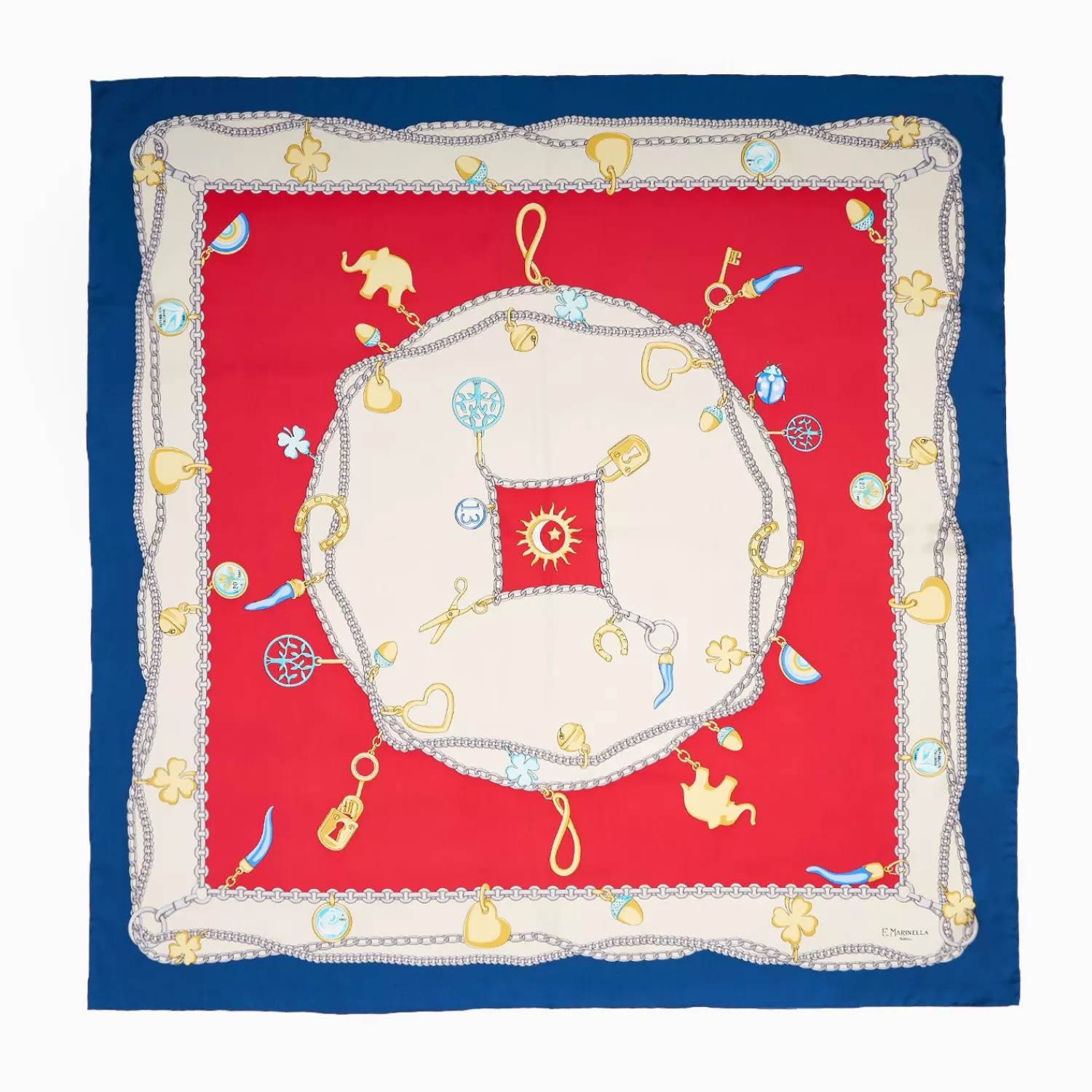 Blue And Red Silk Scarf 90 - Luchy Charms>E.Marinella Online