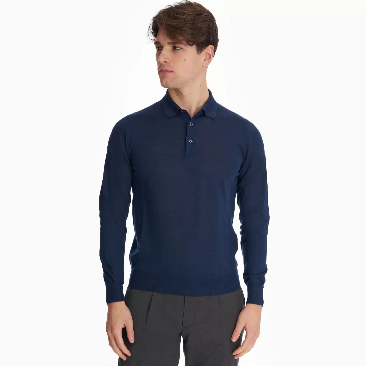 Blue Cashmere And Silk Polo Shirt>E.Marinella New