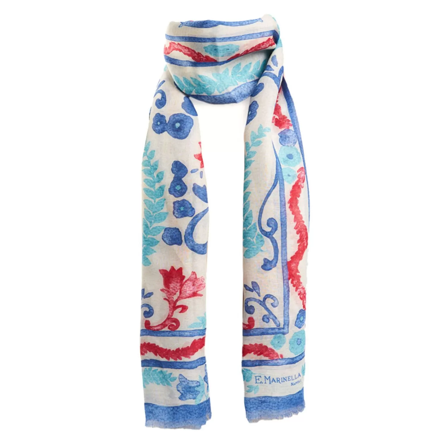 Blue Cotton And Linen Scarf>E.Marinella Cheap