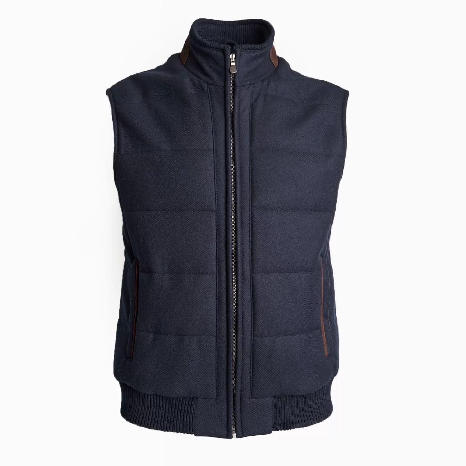 Blue Down Gilet With Alcantara Details>E.Marinella Flash Sale