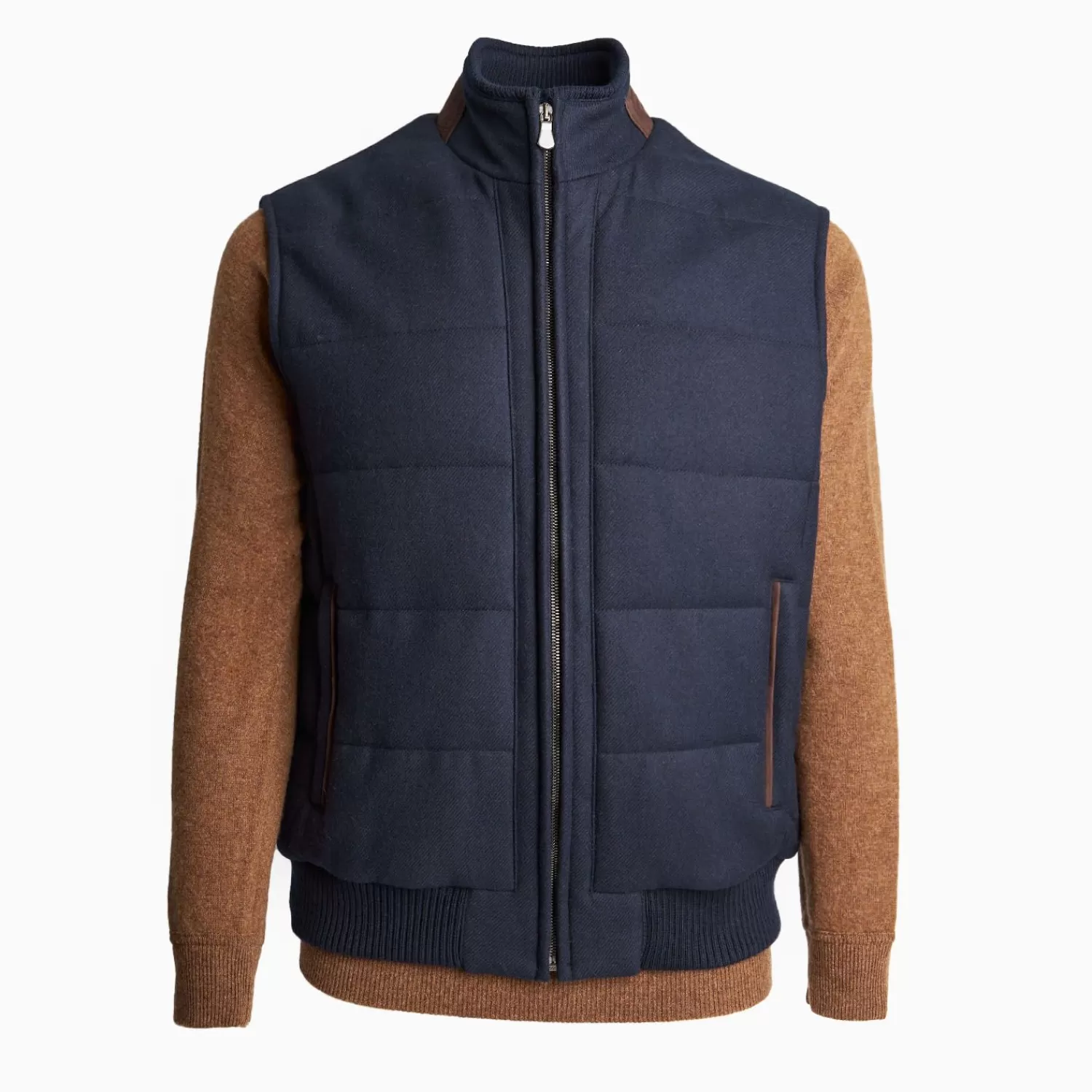 Blue Down Gilet With Alcantara Details>E.Marinella Flash Sale