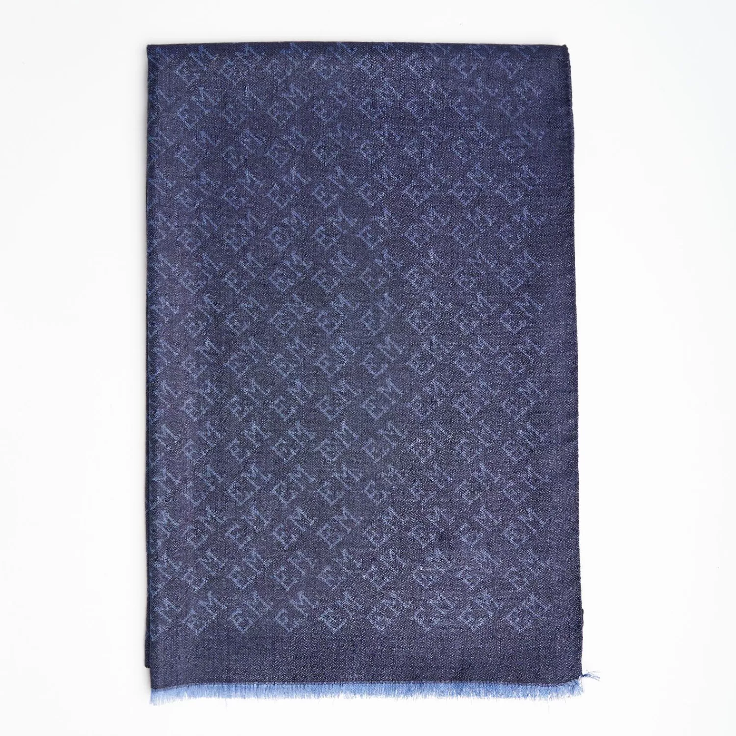 Blue Em Logo Scarf In Wool And Cashmere>E.Marinella Store