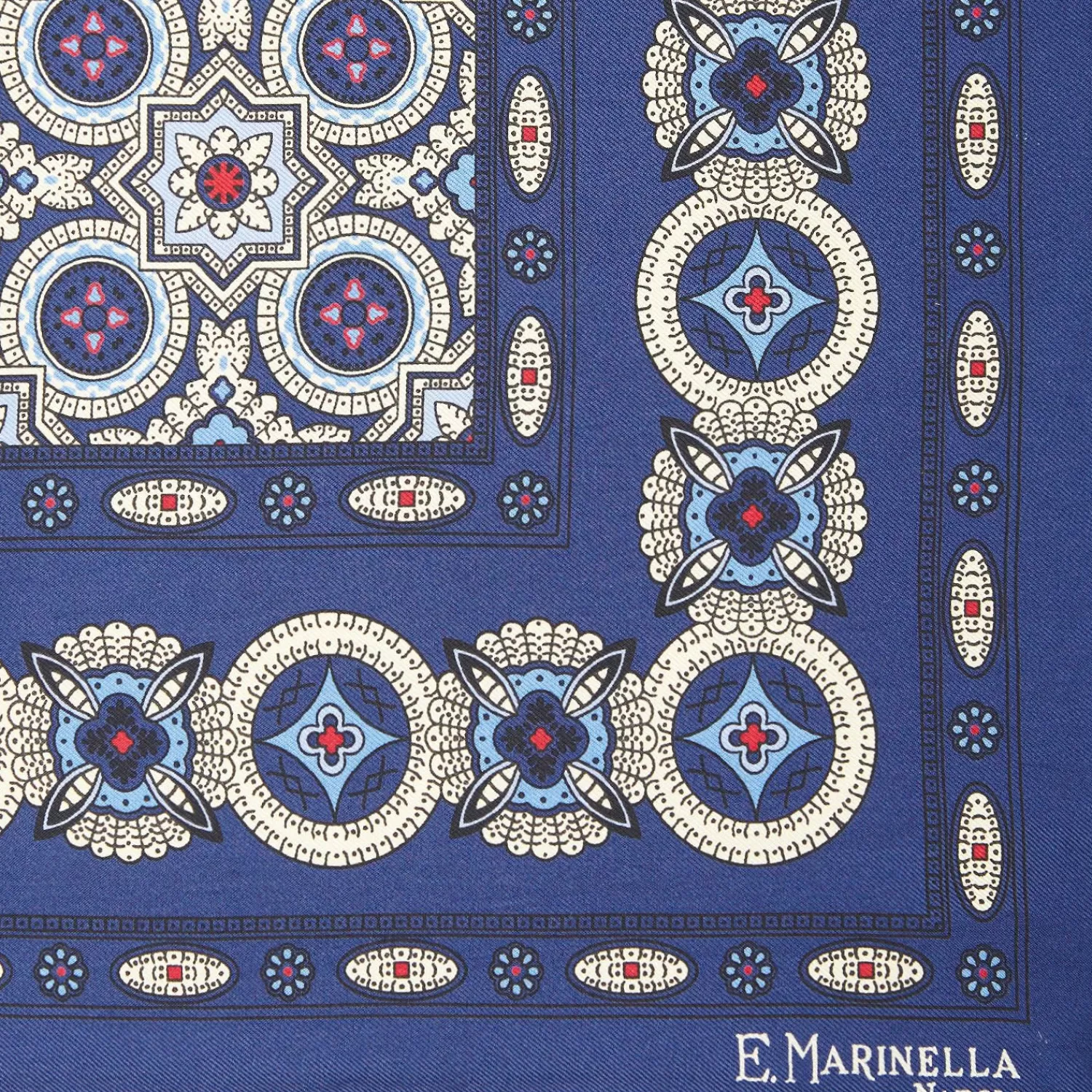 Blue Hand-Printed Silk Pocket Square - Large Flower Pattern>E.Marinella Outlet