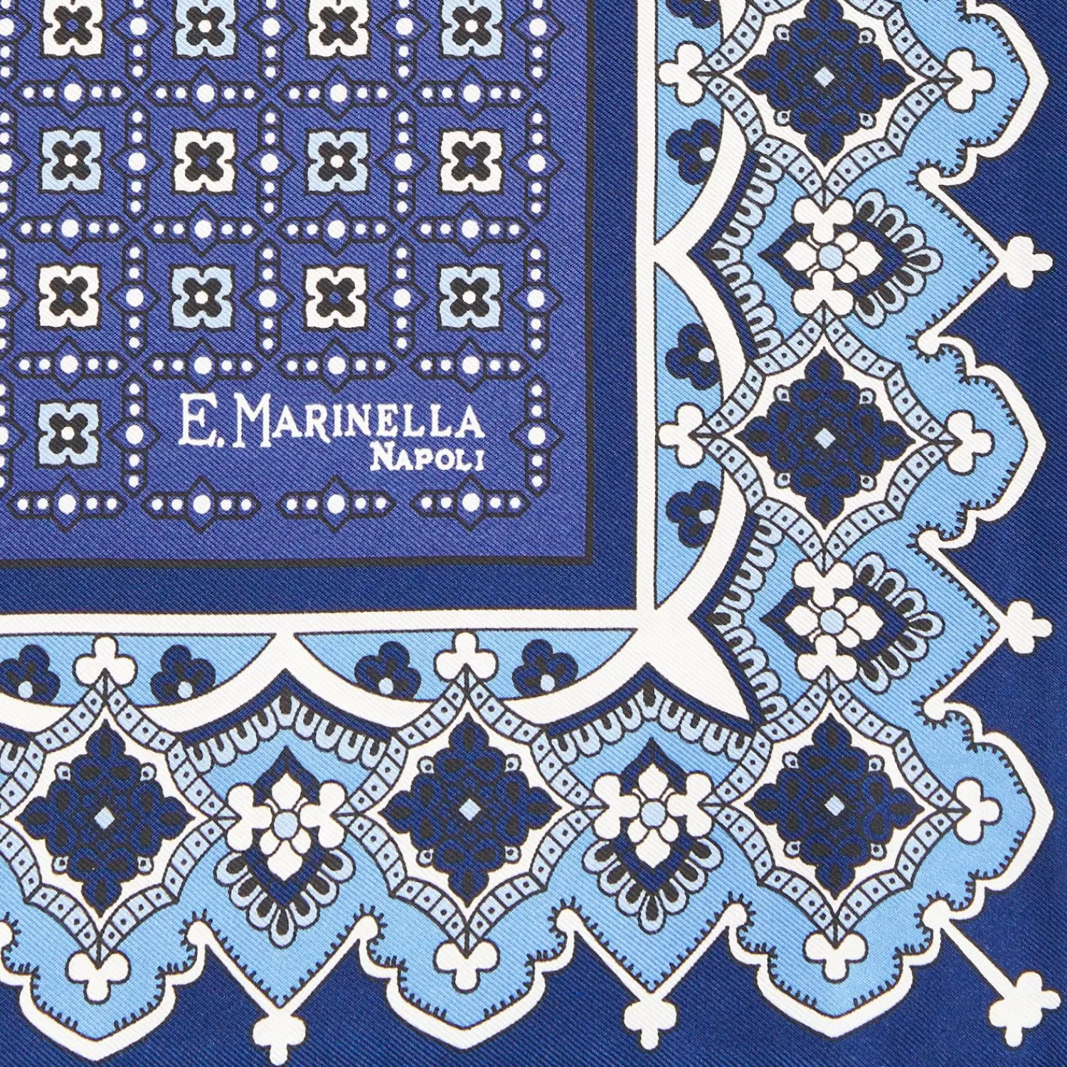 Blue Hand-Printed Silk Pocket Square Large Flower Pattern>E.Marinella Discount