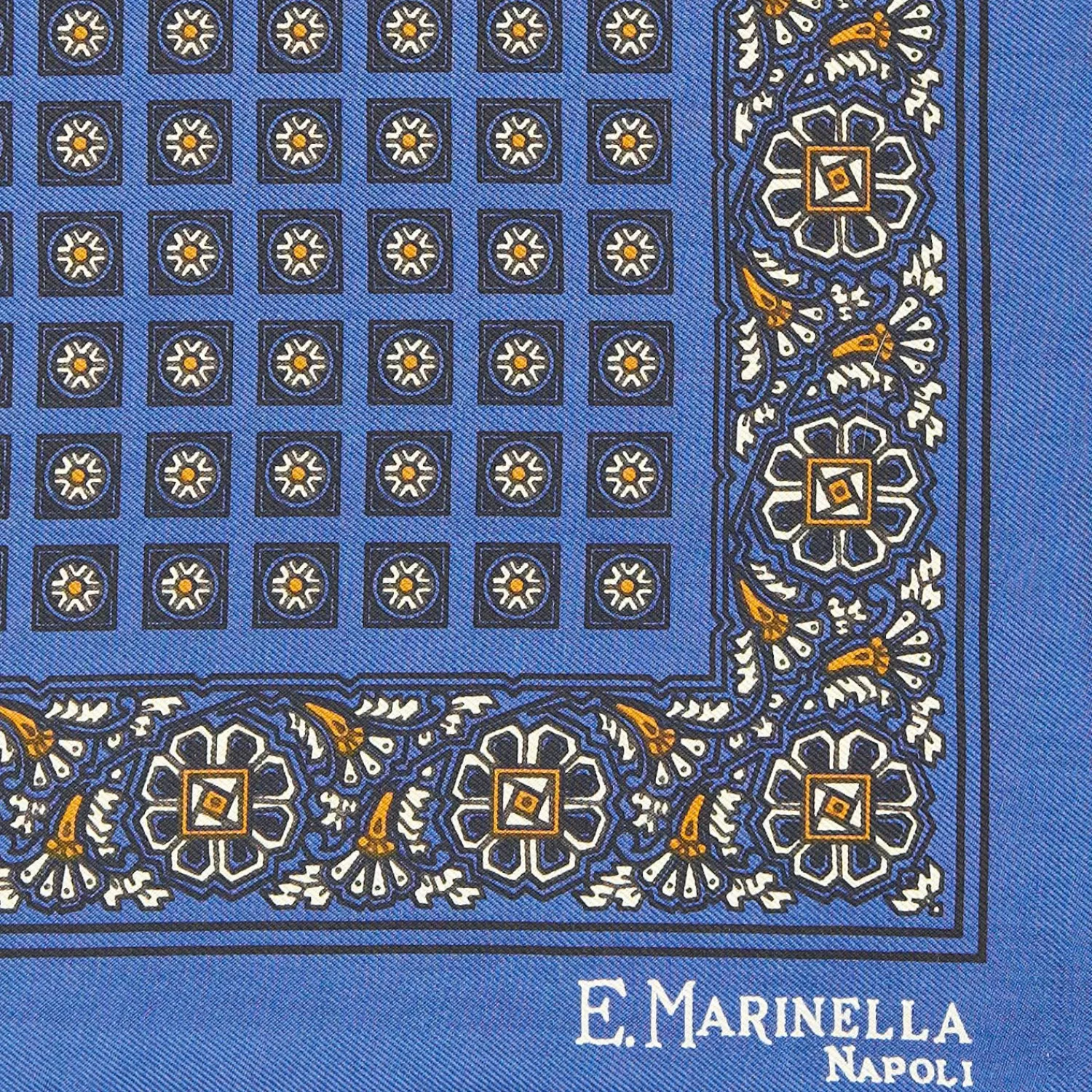 Blue Hand-Printed Silk Pocket Square Large Flower Pattern>E.Marinella Cheap