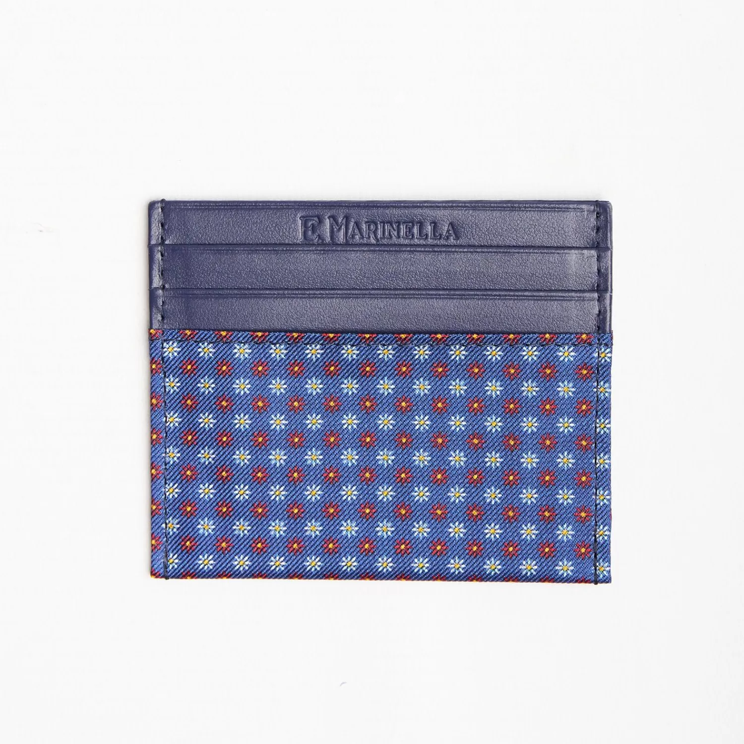 Blue Leather And Silk Credit Card Holder 5 Compartments>E.Marinella Best