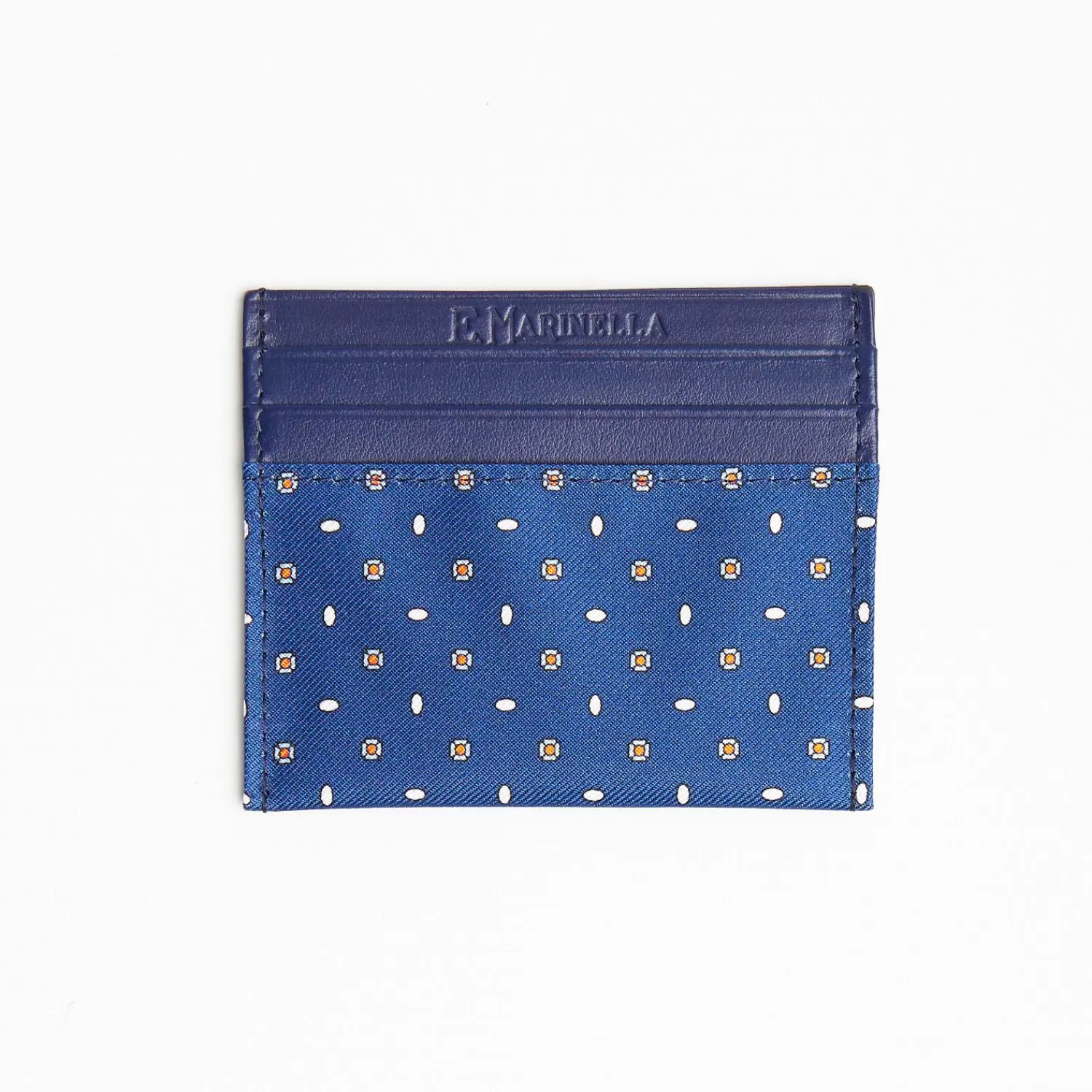 Blue Leather And Silk Credit Card Holder - 5 Compartments>E.Marinella Sale