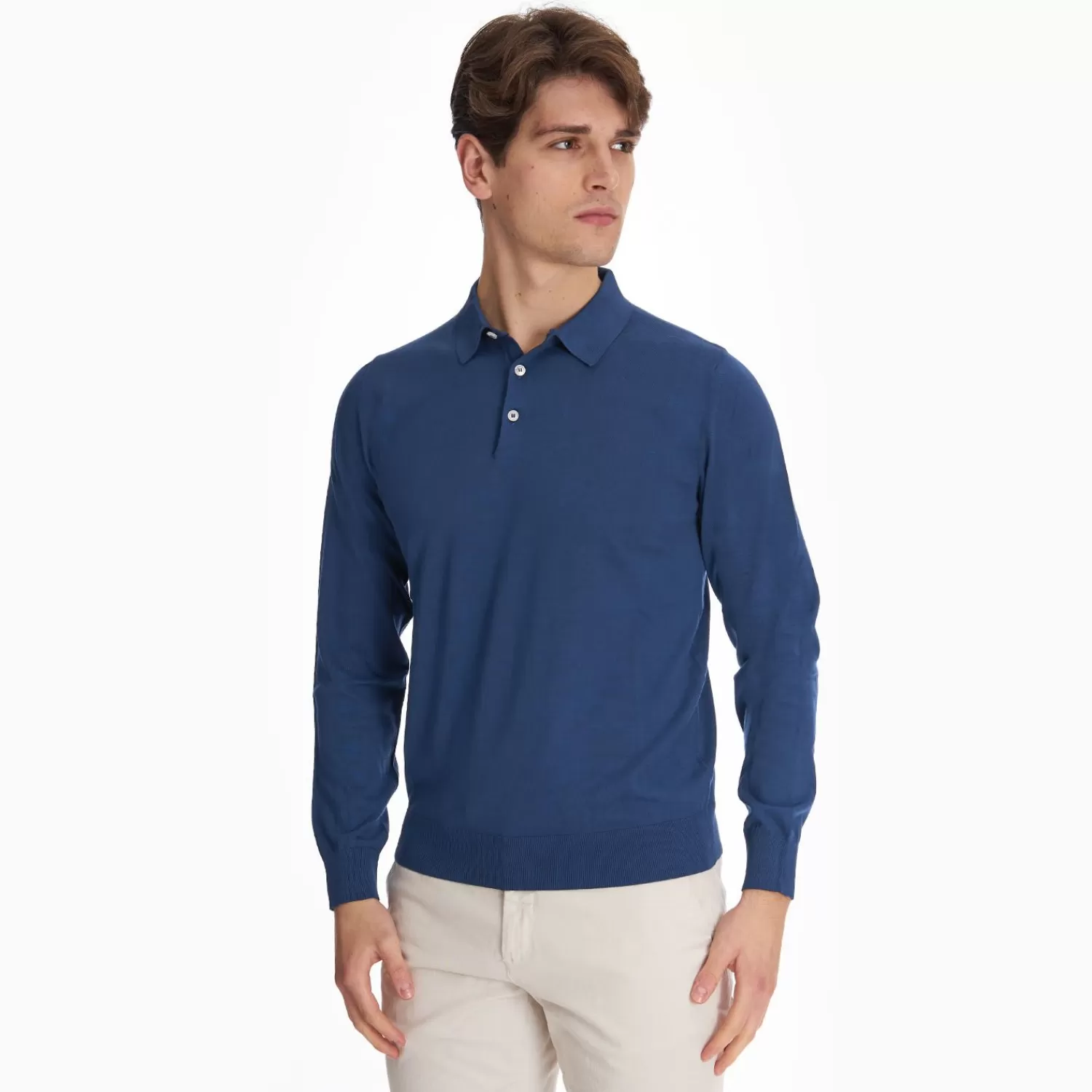 Blue Long Sleeve Knitted Polo>E.Marinella Best