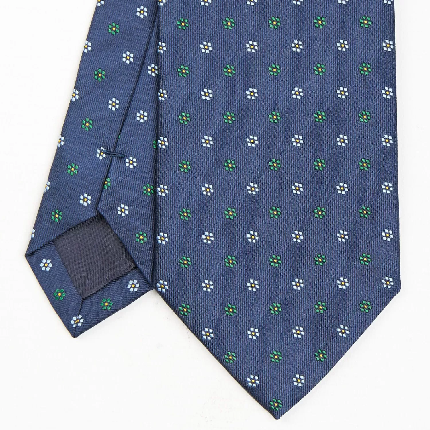 Blue Sartorial Jacquard Silk Tie - Small Flower Designs>E.Marinella Online