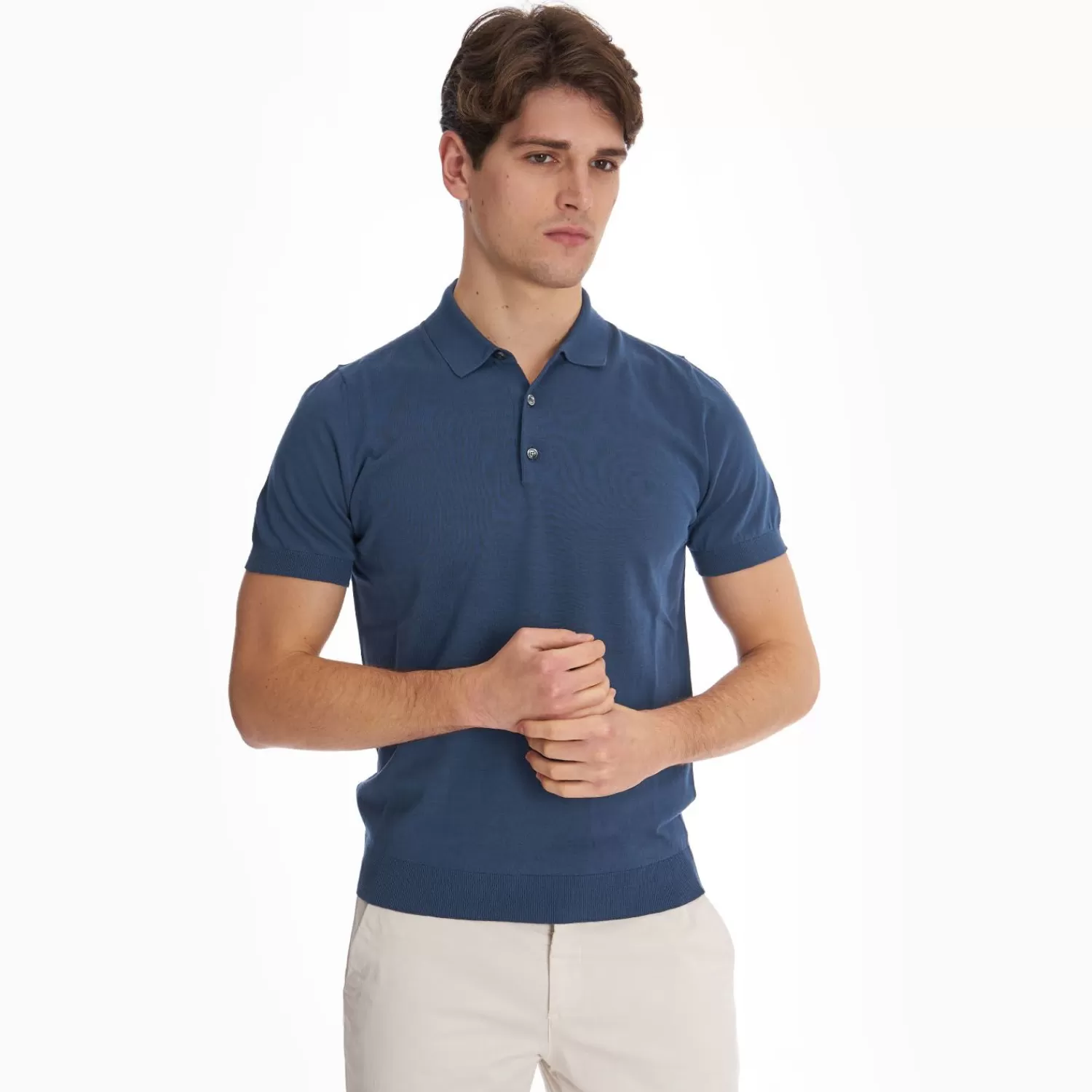 Blue Short Sleeve Knitted Polo>E.Marinella Best Sale