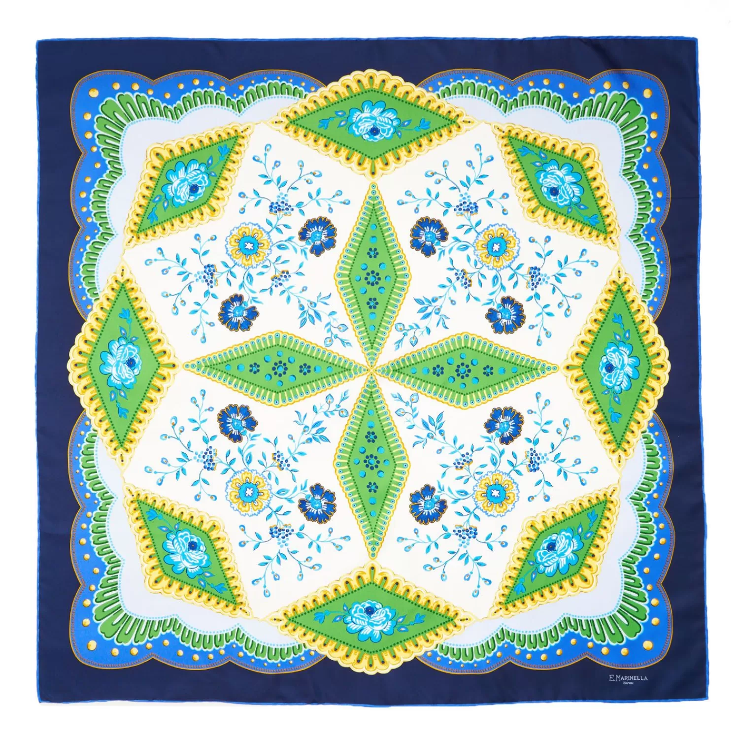 Blue Silk Scarf 90 - Floral Pattern>E.Marinella Shop