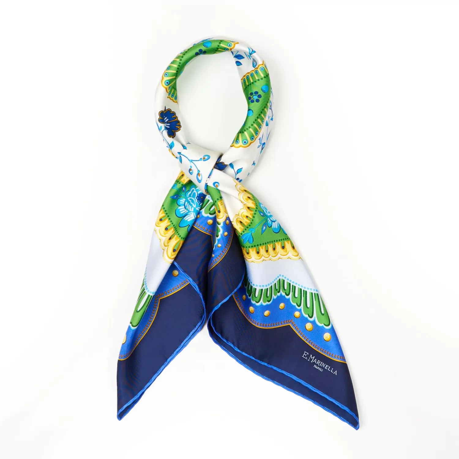 Blue Silk Scarf 90 - Floral Pattern>E.Marinella Shop