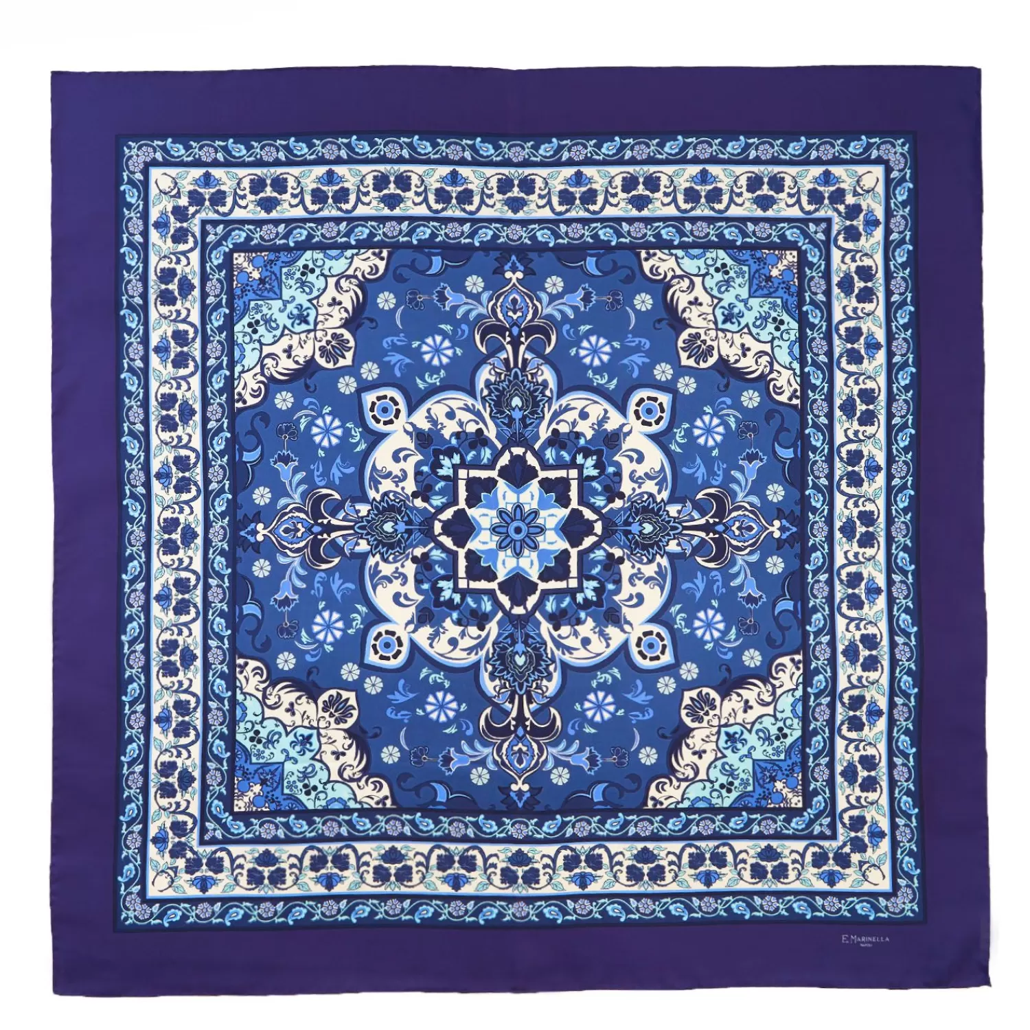 Blue Silk Scarf 90 - Mediterranean Vibes>E.Marinella Store