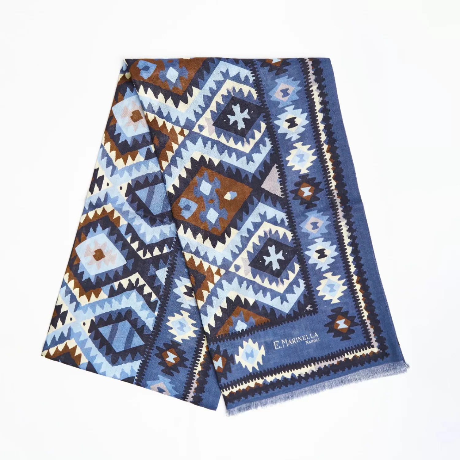 Blue Tubolar Scarf In Wool And Silk>E.Marinella Store