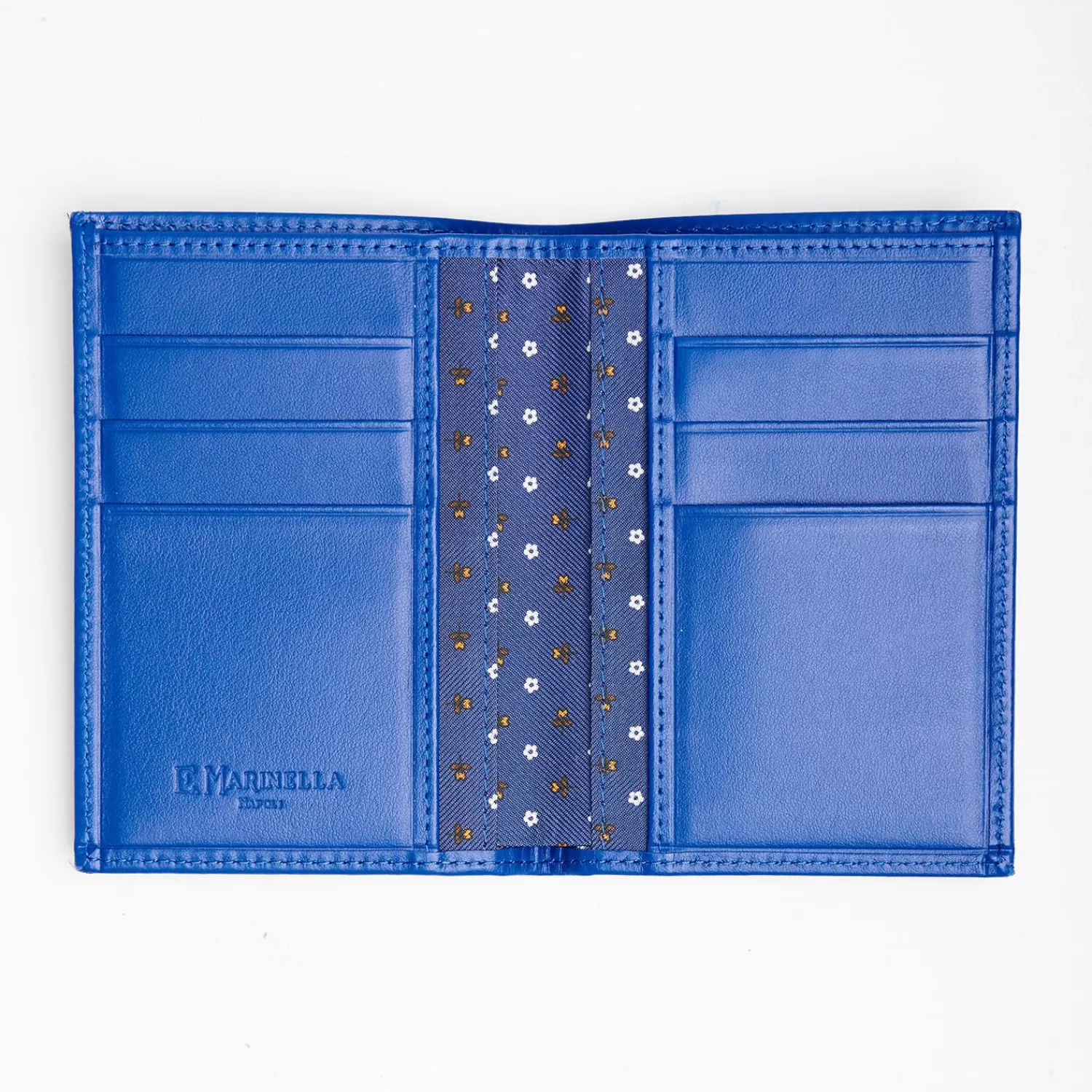 Blue Vertical Wallet In Silk And Leather>E.Marinella Shop