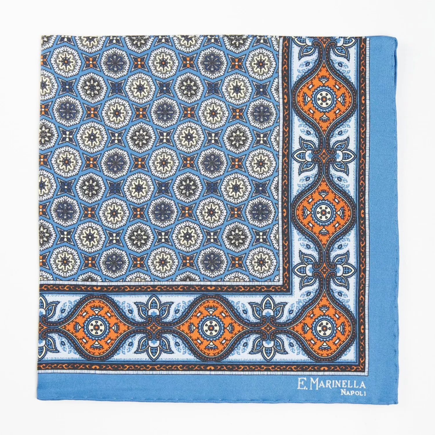 Bluette Hand-Printed Silk Pocket Square - Large Flower Pattern>E.Marinella Discount