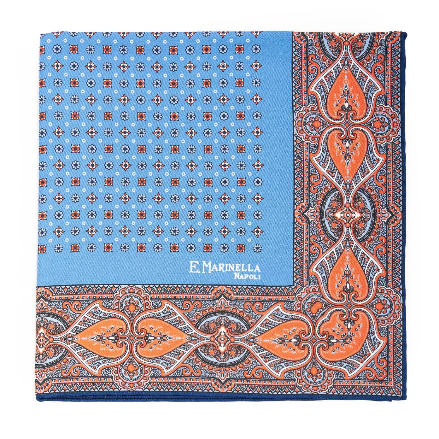 Bluette Hand-Printed Silk Pocket Square - Small Flower Pattern>E.Marinella Best Sale