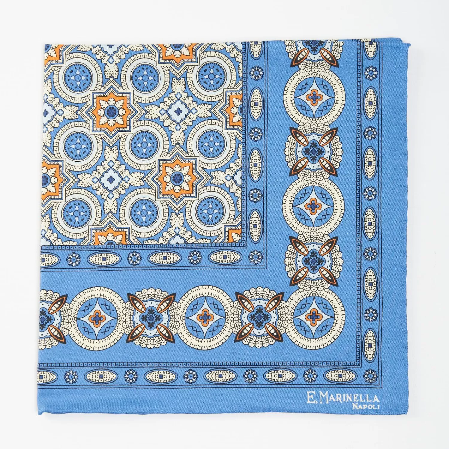 Bluette Hand-Printed Silk Pocket Square Large Flower Pattern>E.Marinella Clearance