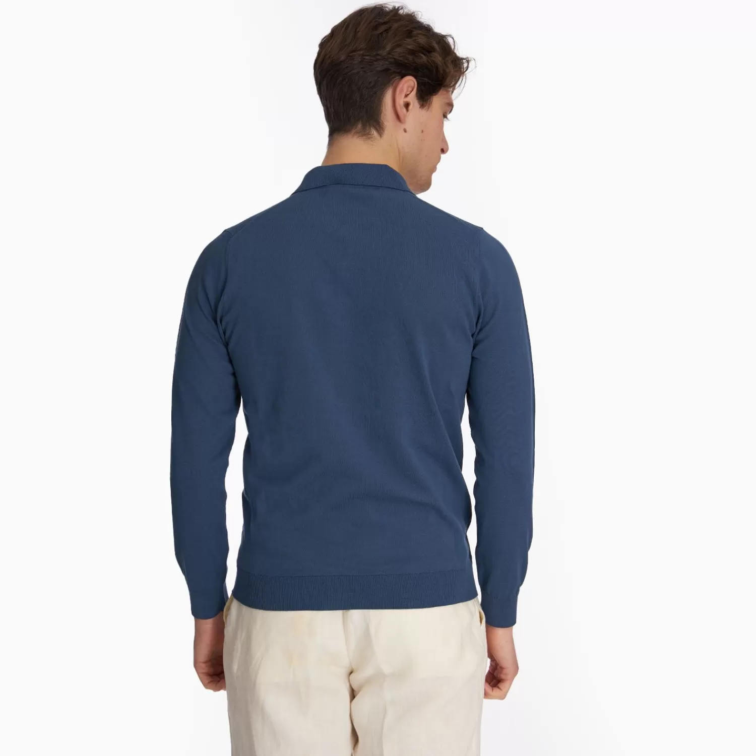 Bluette Jersey Long Sleeve Polo Shirt>E.Marinella Clearance