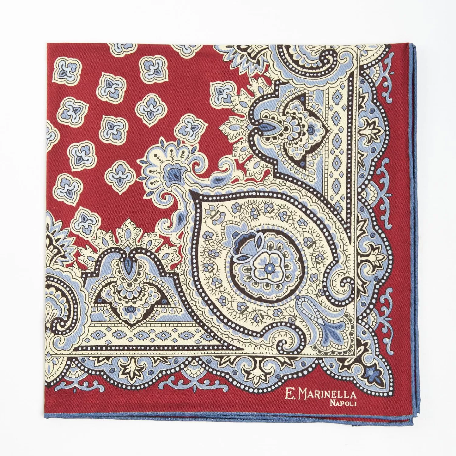 Burgundy Hand-Printed Silk Pocket Square - Large Flower Pattern>E.Marinella Sale