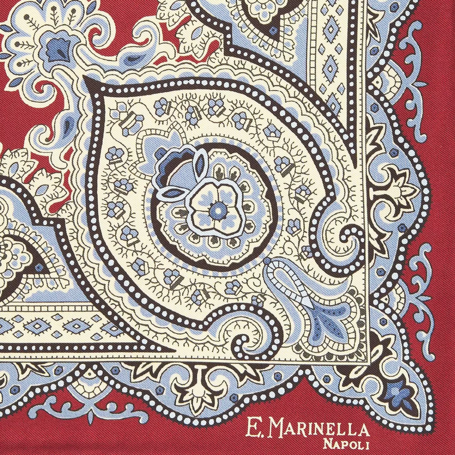 Burgundy Hand-Printed Silk Pocket Square - Large Flower Pattern>E.Marinella Sale