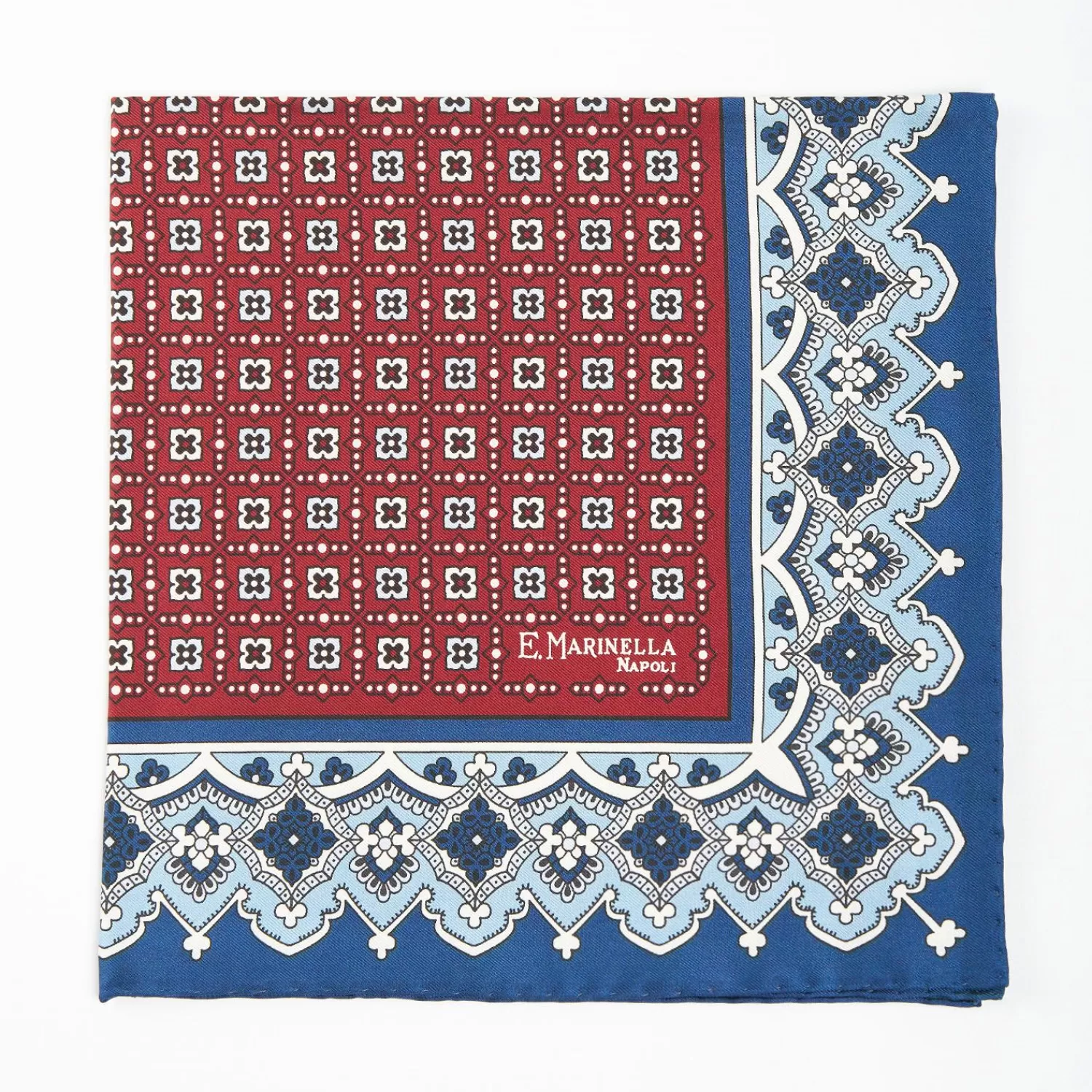 Burgundy Hand-Printed Silk Pocket Square Large Flower Pattern>E.Marinella Cheap