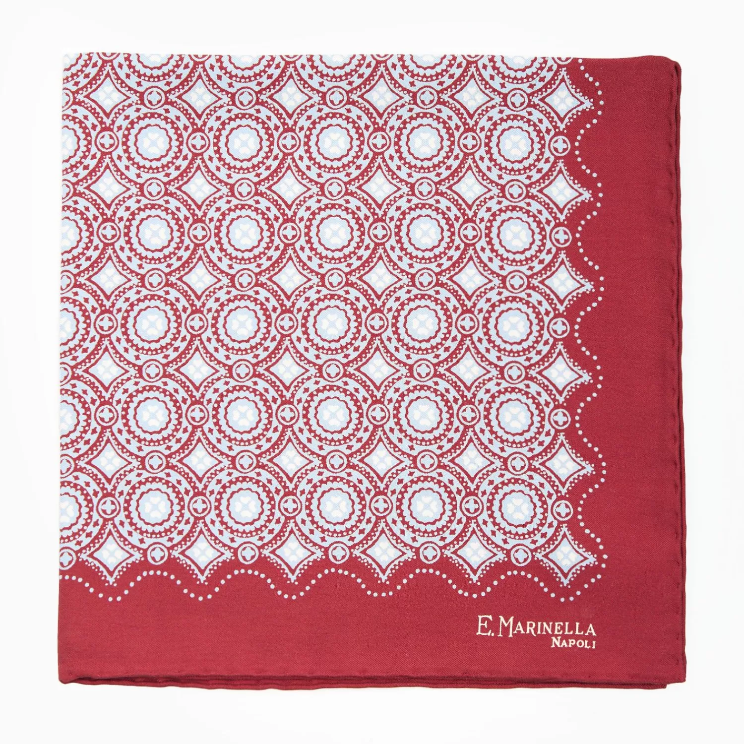 Burgundy Hand-Printed Silk Pocket Square Large Flower Pattern>E.Marinella Clearance